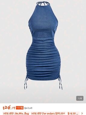 SHEIN Blue Halter Ruched Mini Dress